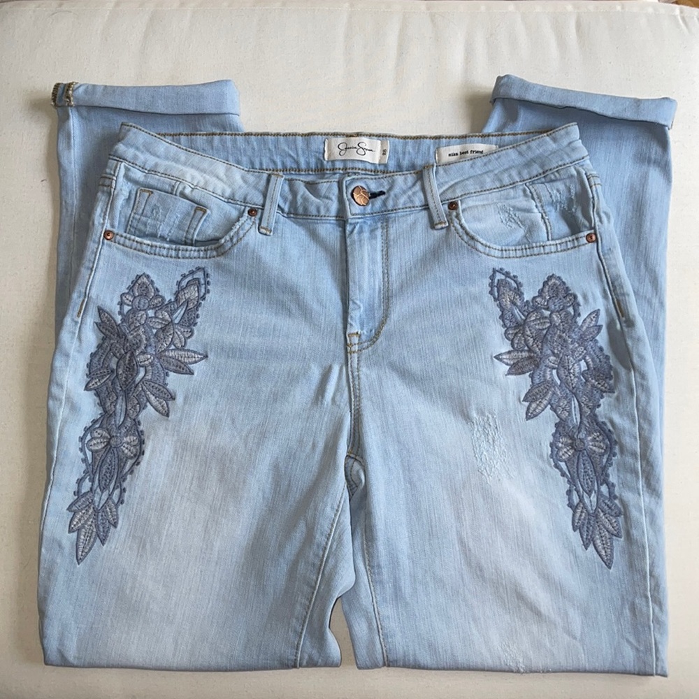Jessica Simpson Light Blue Embroidered Floral Jeans